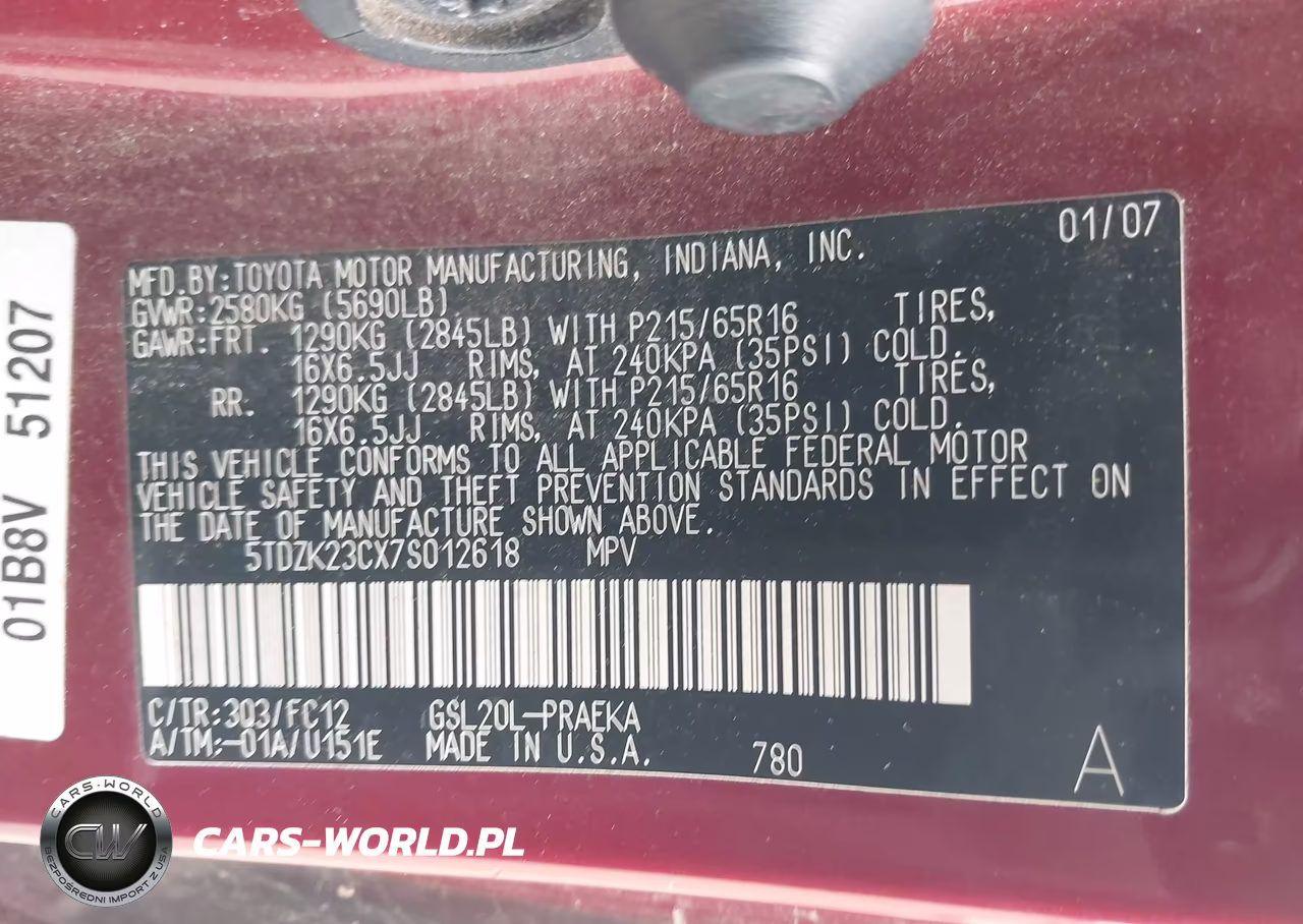 2007 Toyota Sienna Le VIN:5TDZK23CX7S012618 - 9