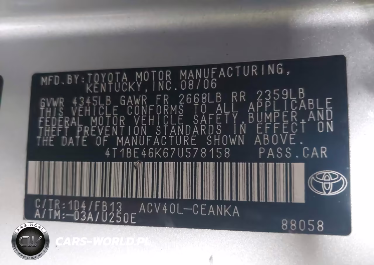 2007 Toyota Camry Le VIN:4T1BE46K67U578158 - 9