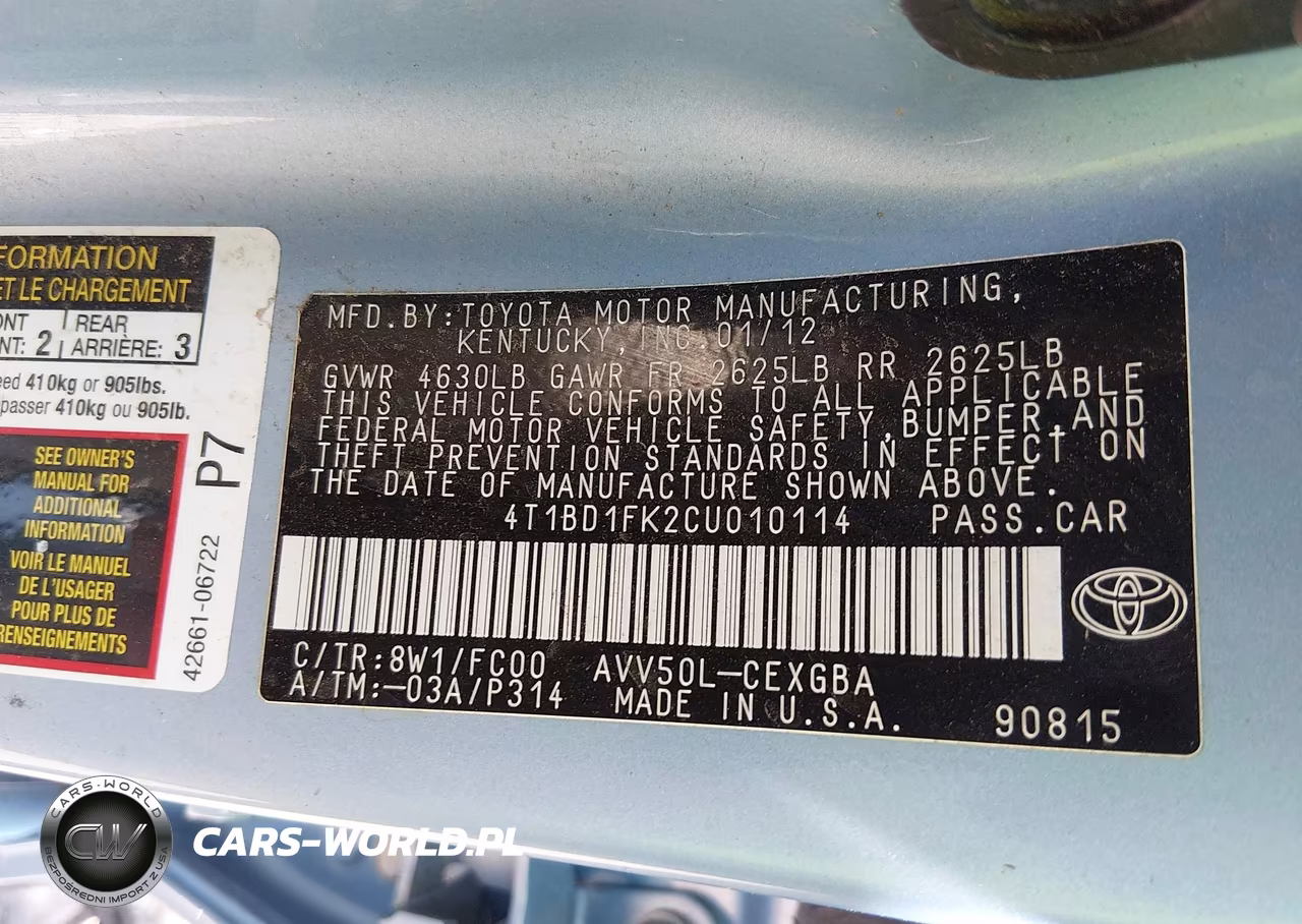 2012 Toyota Camry Hybrid Xle VIN:4T1BD1FK2CU010114 - 9