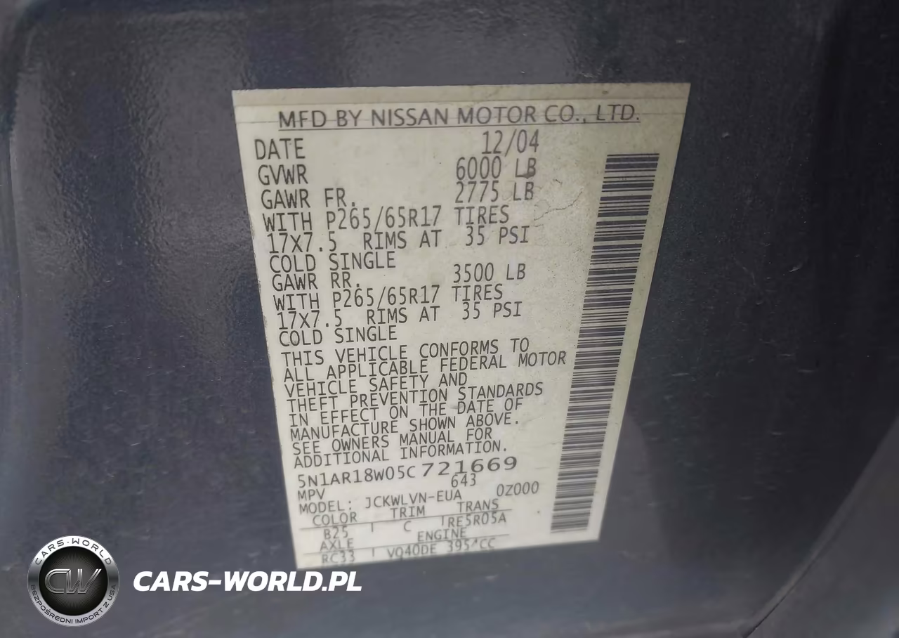 2005 Nissan Pathfinder Le VIN:5N1AR18W05C721669 - 9
