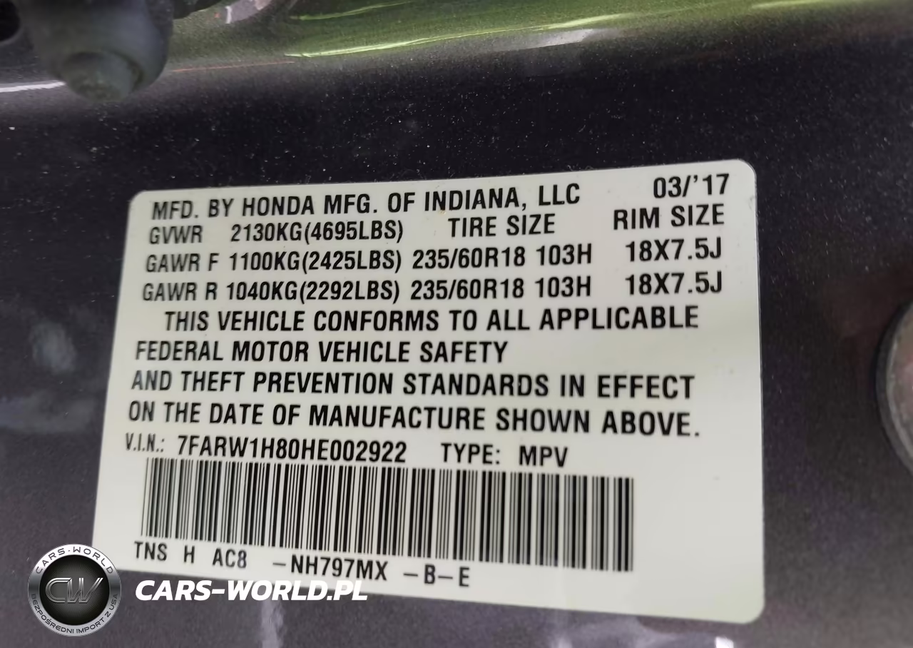 2017 Honda Cr-V Ex-L-Ex-L Navi VIN:7FARW1H80HE002922 - 9
