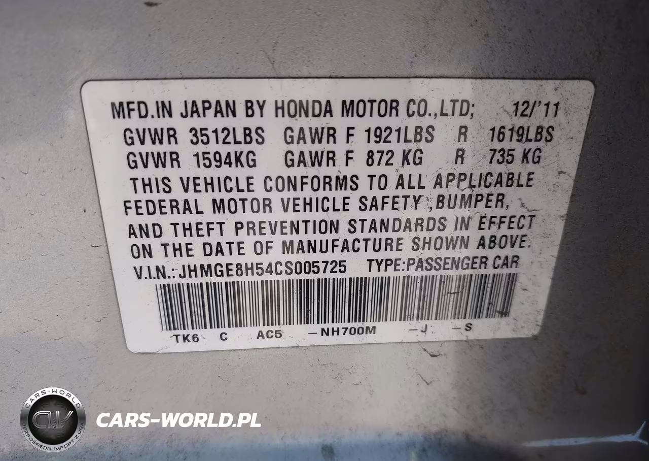 2012 Honda Fit Sport VIN:JHMGE8H54CS005725 - 9