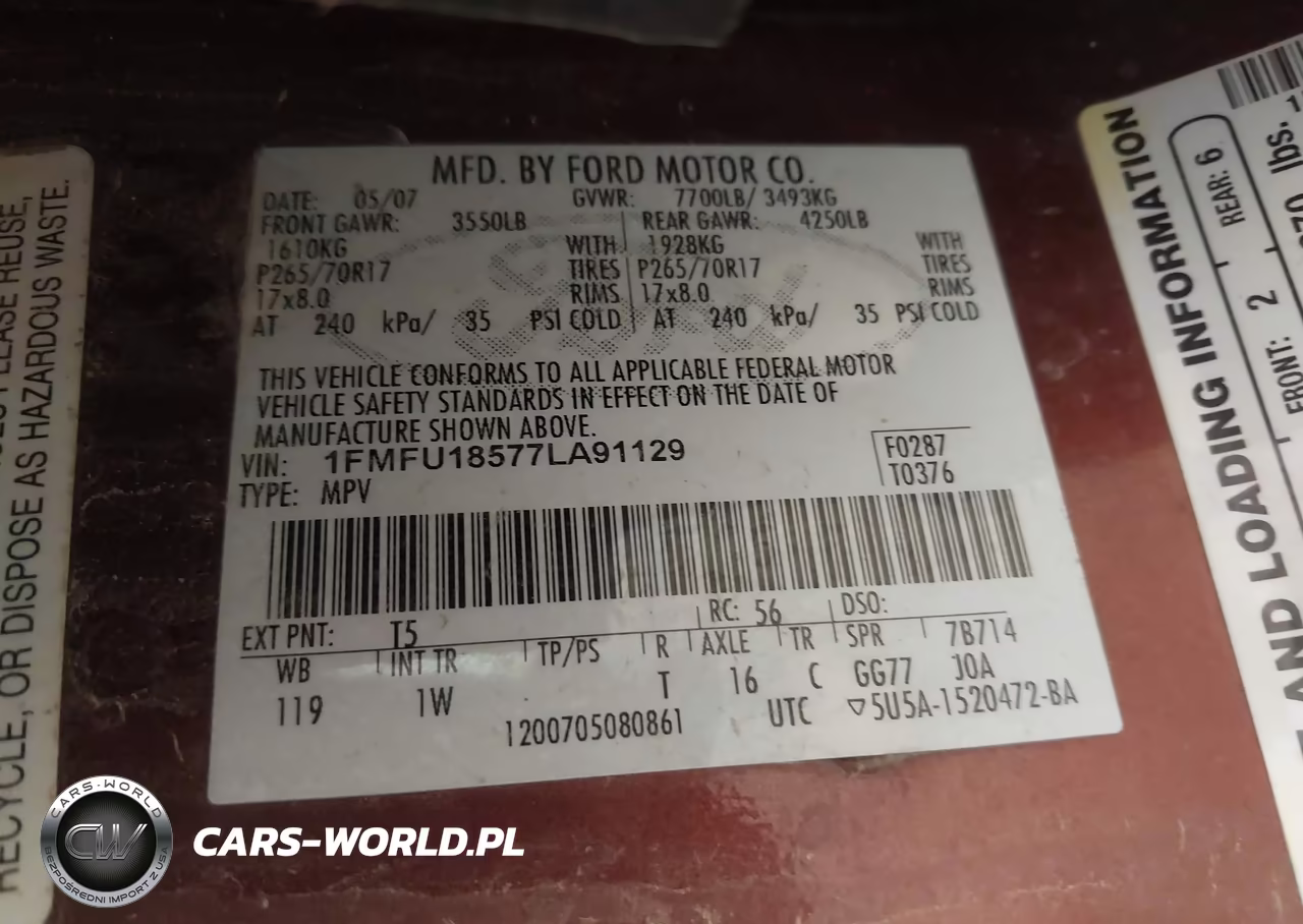 2007 Ford Expedition Eddie Bauer VIN:1FMFU18577LA91129 - 9