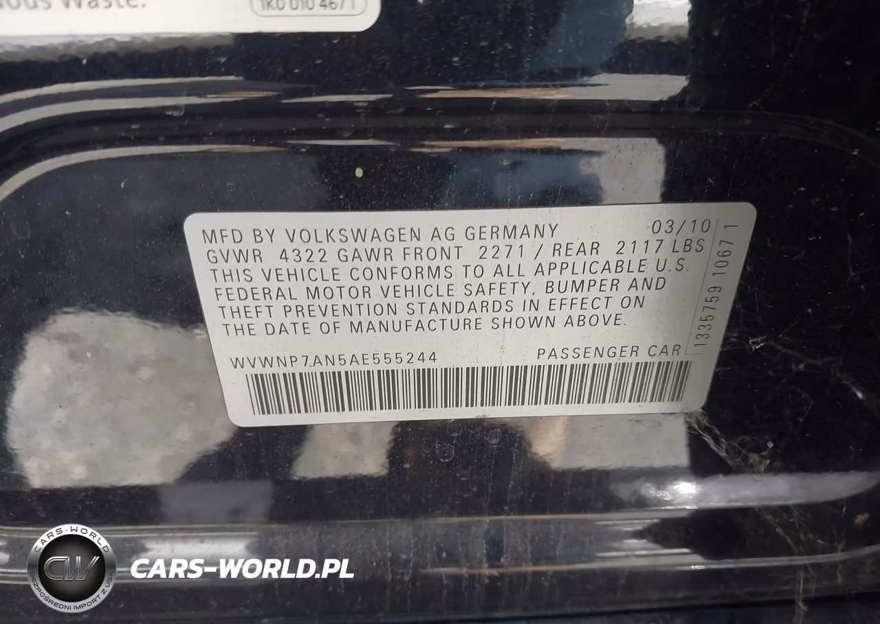2010 Volkswagen Cc Sport VIN:WVWNP7AN5AE555244 - 9
