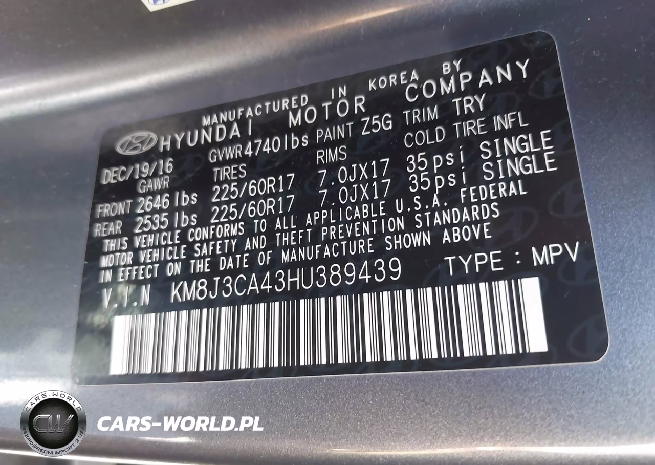 2017 Hyundai Tucson Se VIN:KM8J3CA43HU389439 - 9