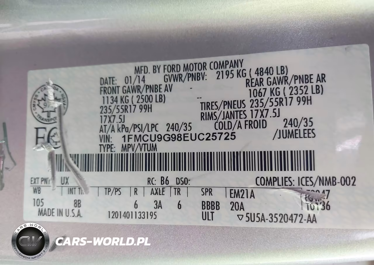 2014 Ford Escape Se VIN:1FMCU9G98EUC25725 - 9
