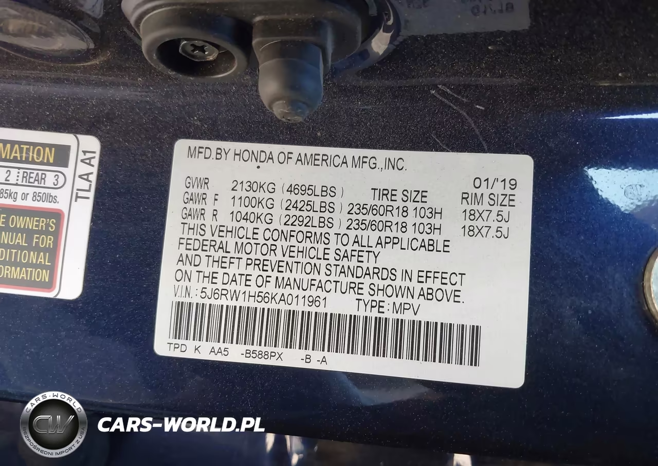 2019 Honda Cr-V Ex VIN:5J6RW1H56KA011961 - 9