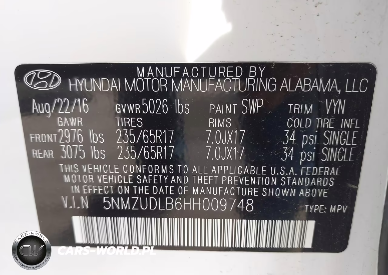 2017 Hyundai Santa Fe Sport 2.4L VIN:5NMZUDLB6HH009748 - 9
