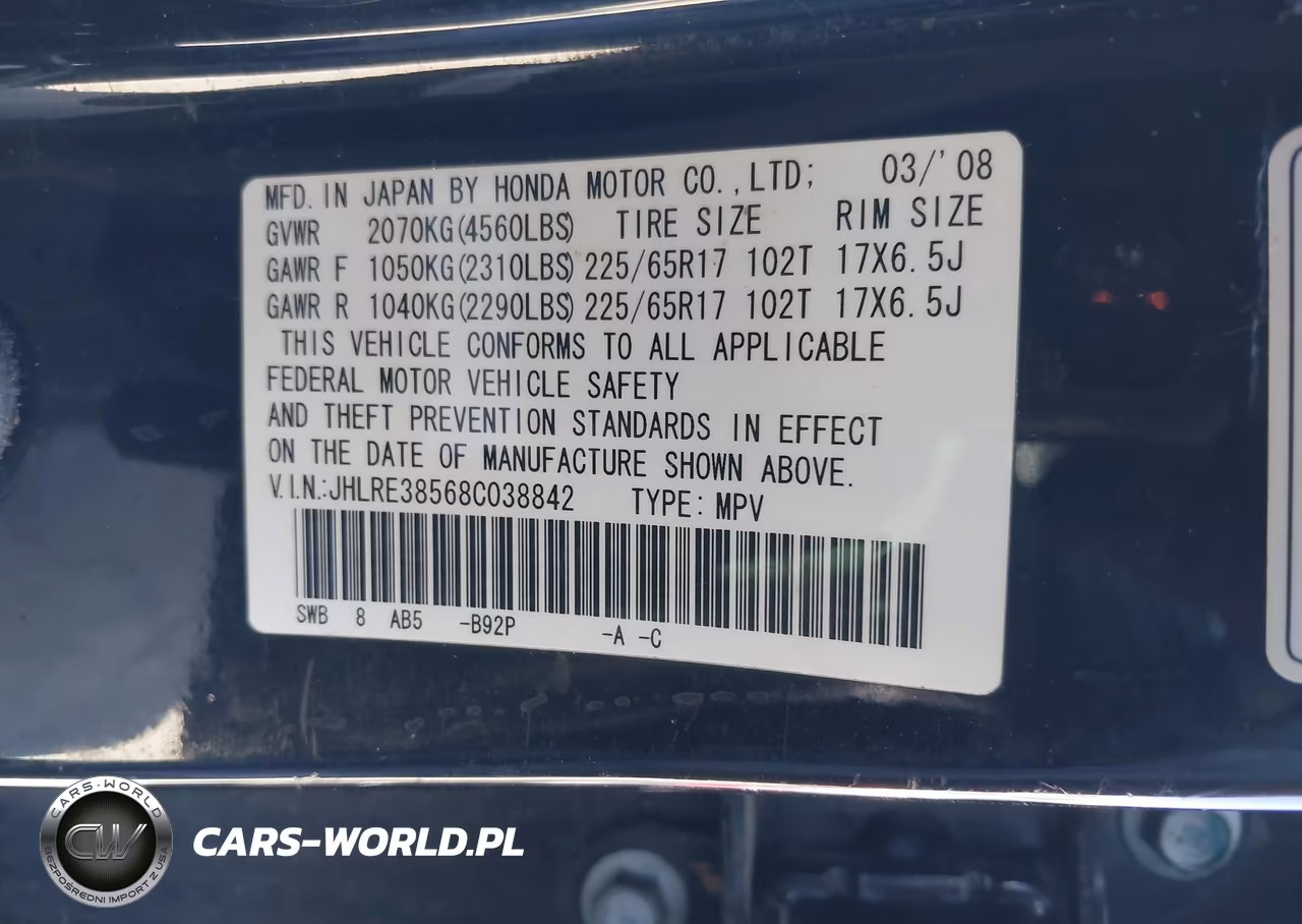2008 Honda Cr-V Ex VIN:JHLRE38568C038842 - 9