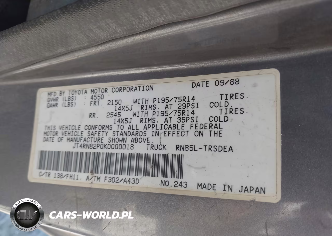 1989 Toyota Pickup 1-2 Ton Lng Wheelbase Dlx VIN:JT4RN82P0K0000018 - 9