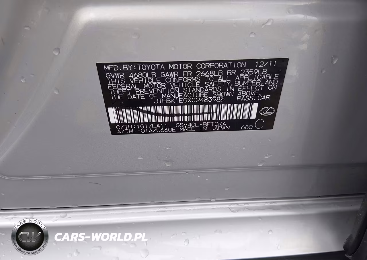 2012 Lexus Es 350 VIN:JTHBK1EGXC2483986 - 9