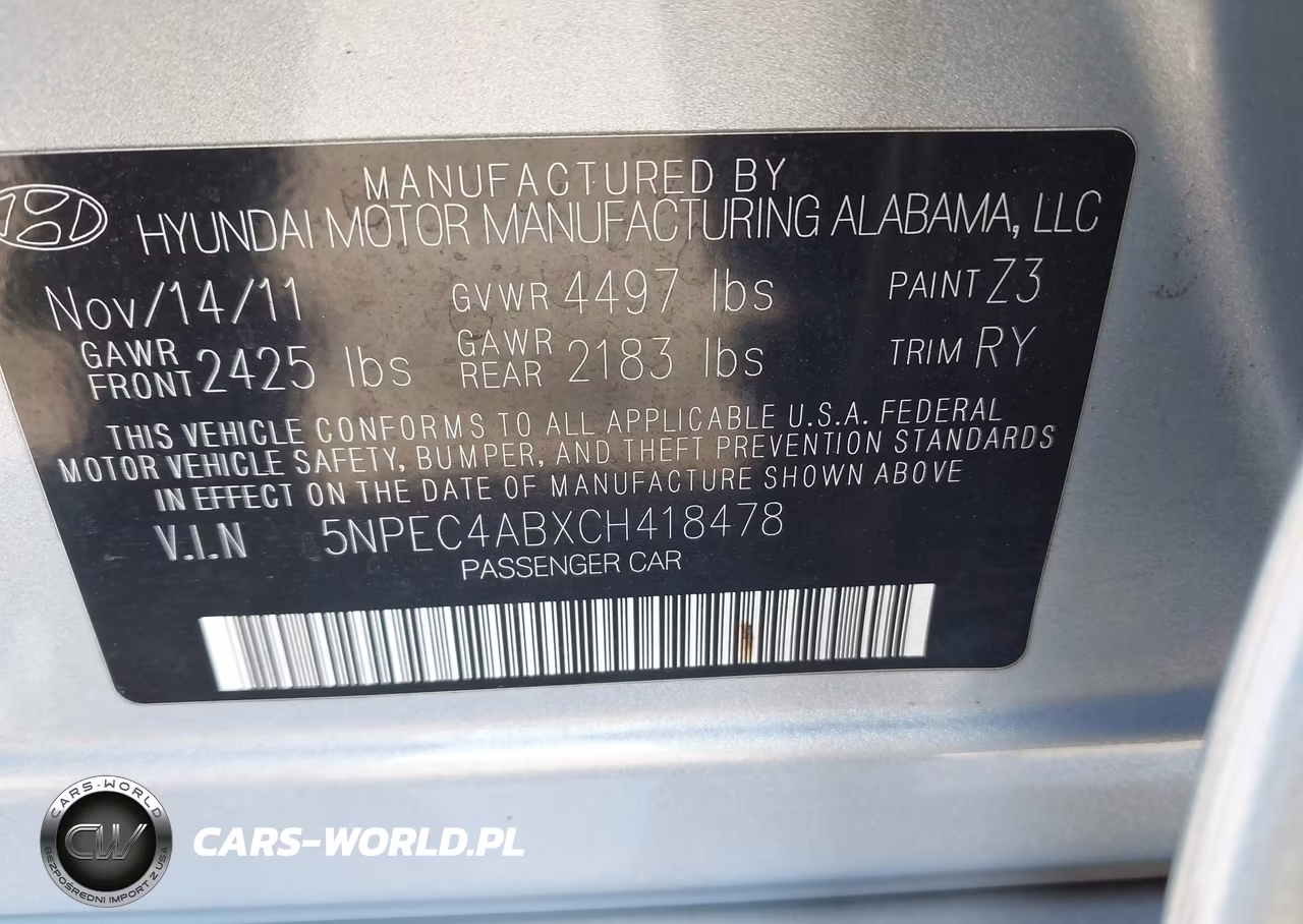 2012 Hyundai Sonata Se 2.0T VIN:5NPEC4ABXCH418478 - 9