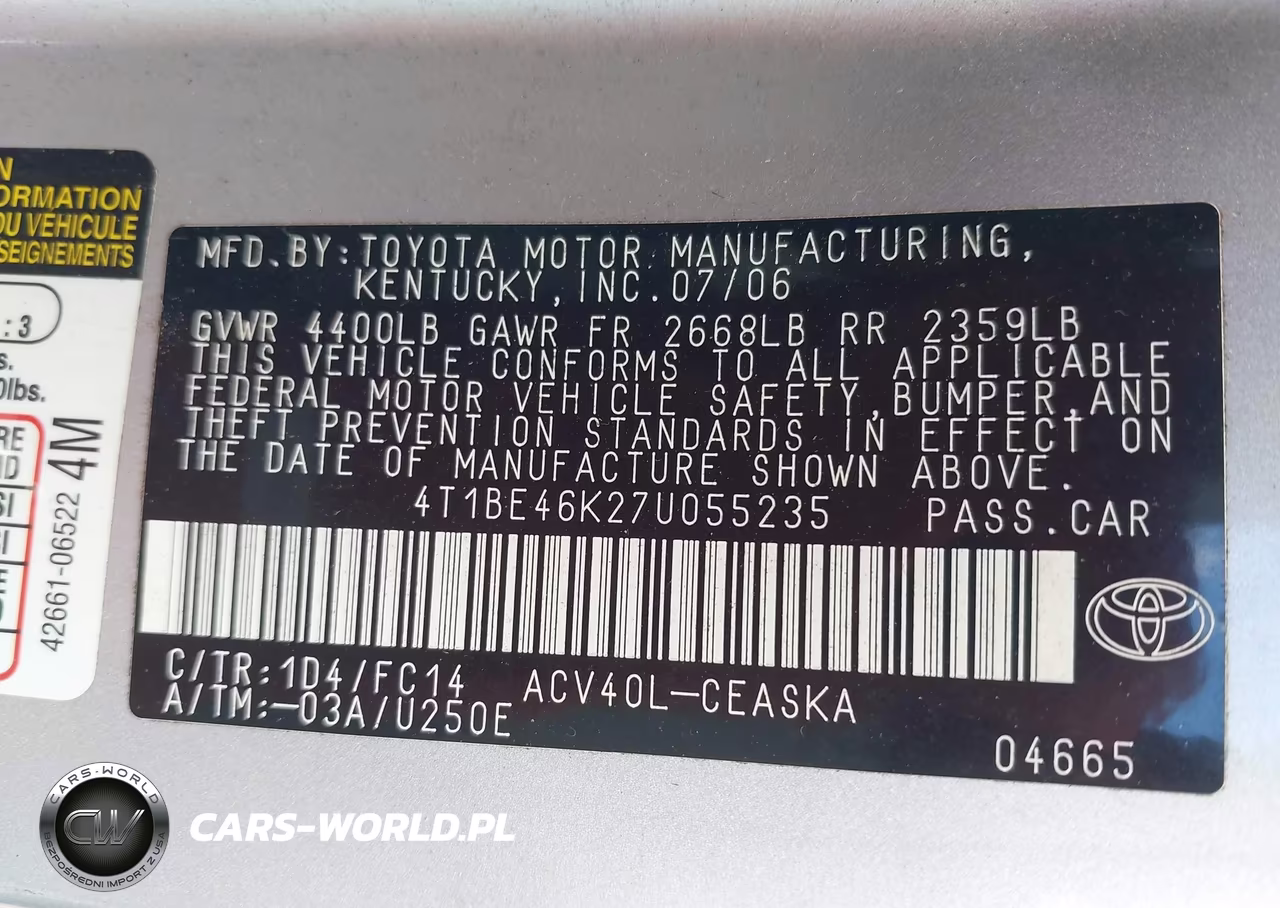 2007 Toyota Camry Se VIN:4T1BE46K27U055235 - 9