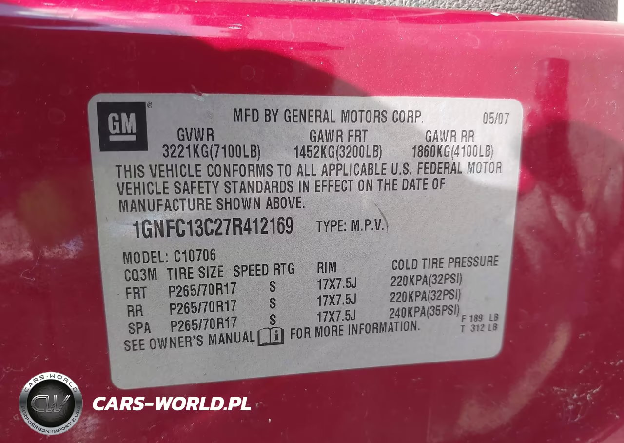 2007 Chevrolet Tahoe Ls VIN:1GNFC13C27R412169 - 9