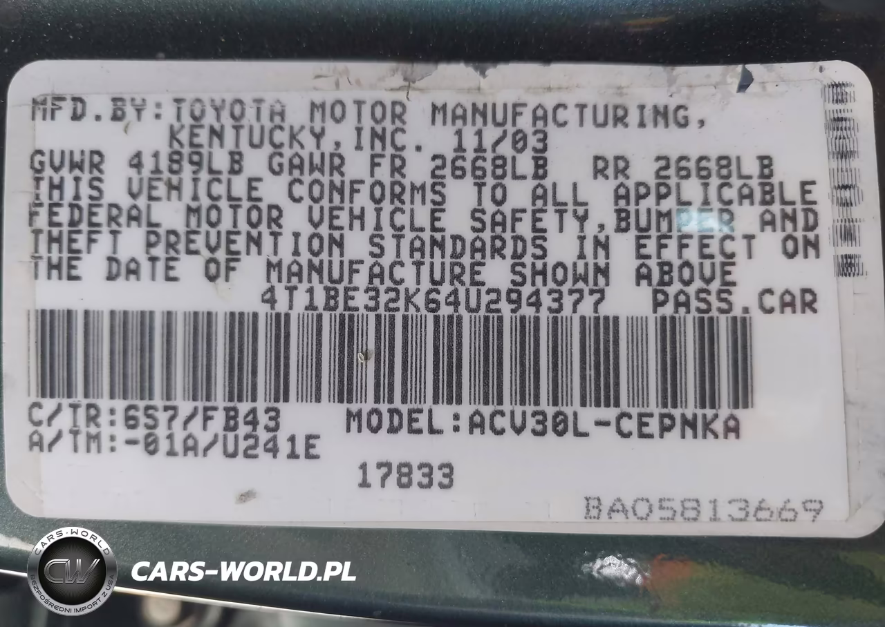 2004 Toyota Camry Le VIN:4T1BE32K64U294377 - 9