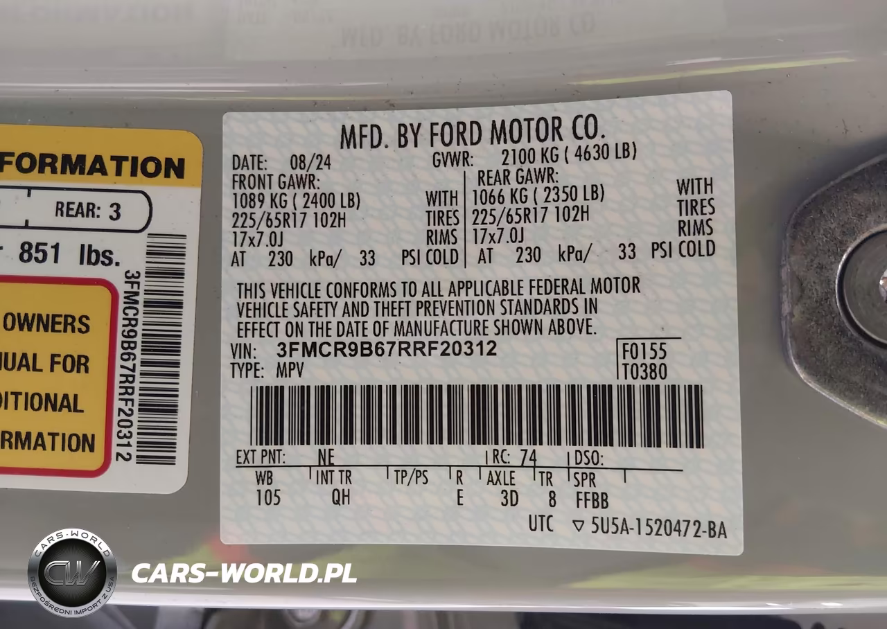 2024 Ford Bronco Sport Big Bend VIN:3FMCR9B67RRF20312 - 9