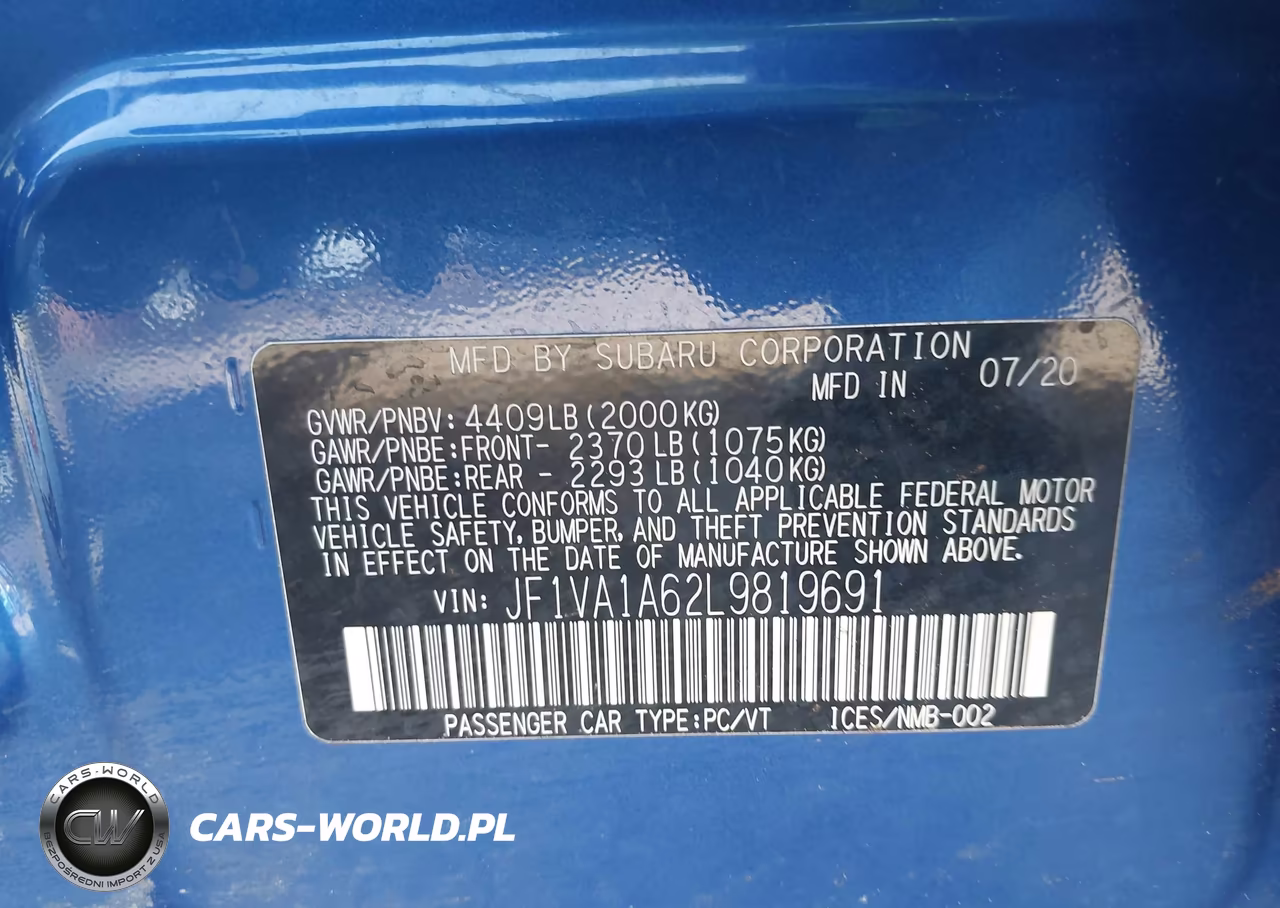 2020 Subaru Wrx VIN:JF1VA1A62L9819691 - 9