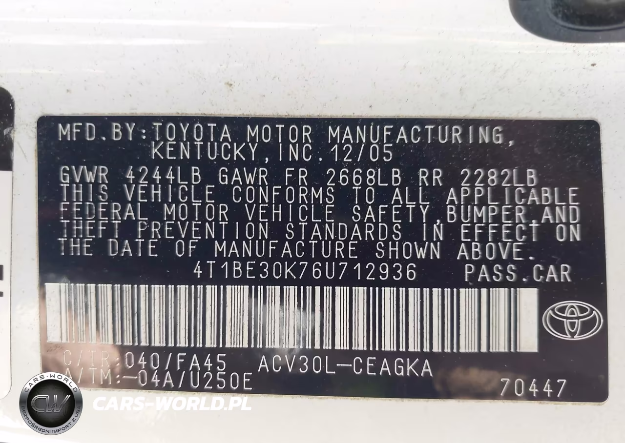2006 Toyota Camry Xle VIN:4T1BE30K76U712936 - 9