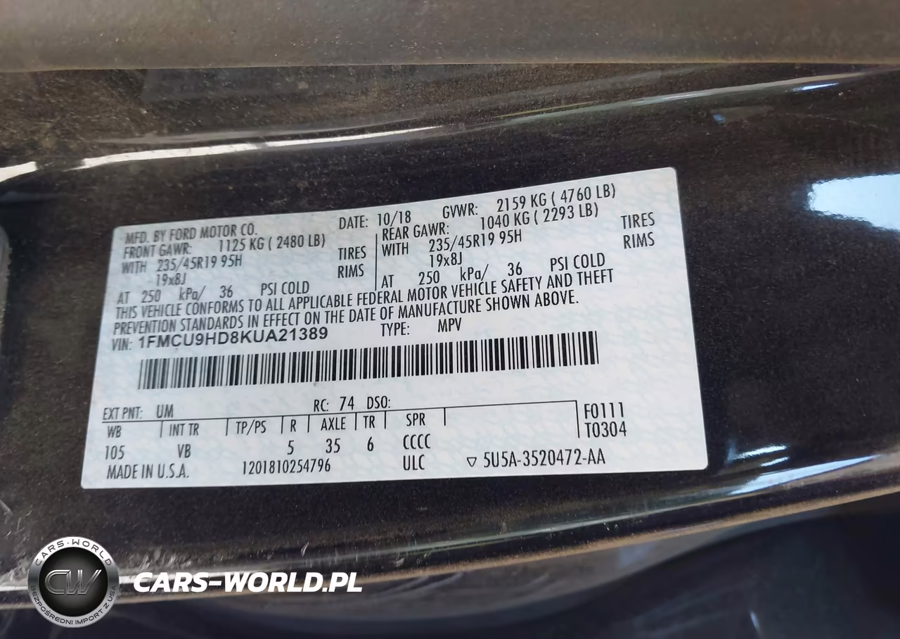 2019 Ford Escape Sel VIN:1FMCU9HD8KUA21389 - 9