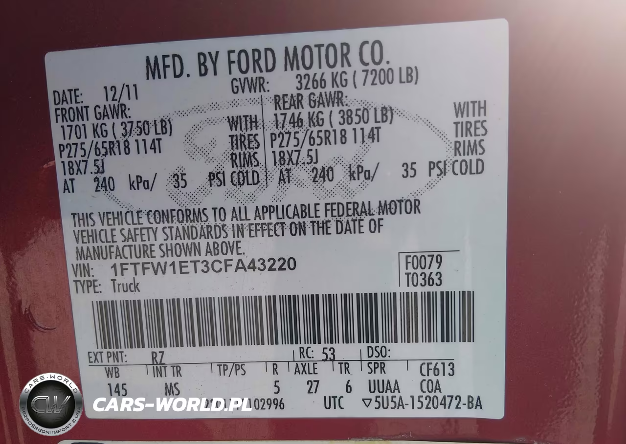 2012 Ford F-150 Xlt VIN:1FTFW1ET3CFA43220 - 9