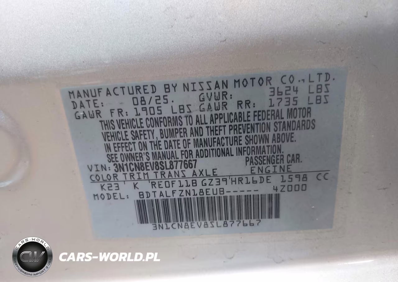 2025 Nissan Versa 1.6 Sv VIN:3N1CN8EV8SL877667 - 9