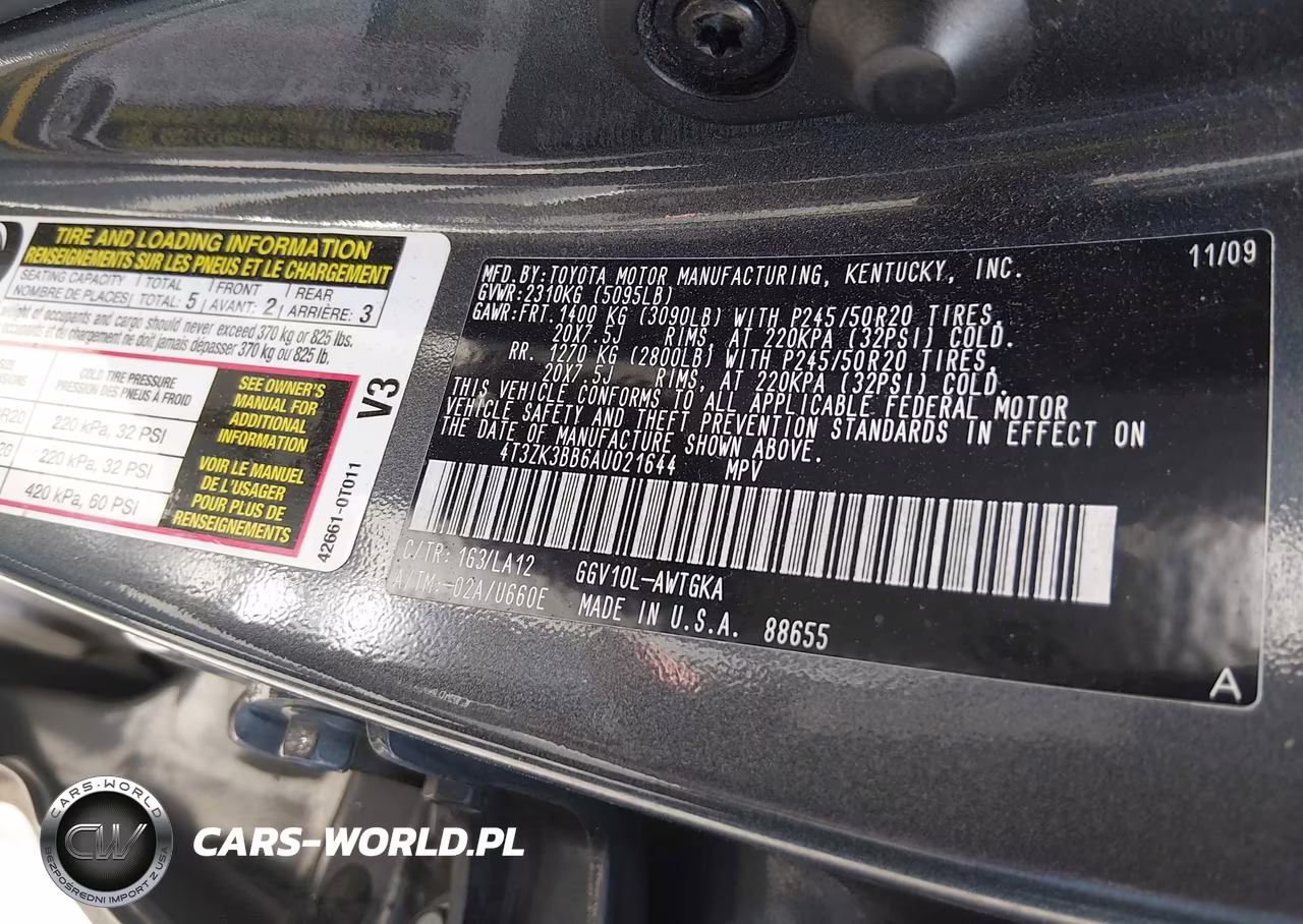 2010 Toyota Venza Base V6 VIN:4T3ZK3BB6AU021644 - 9