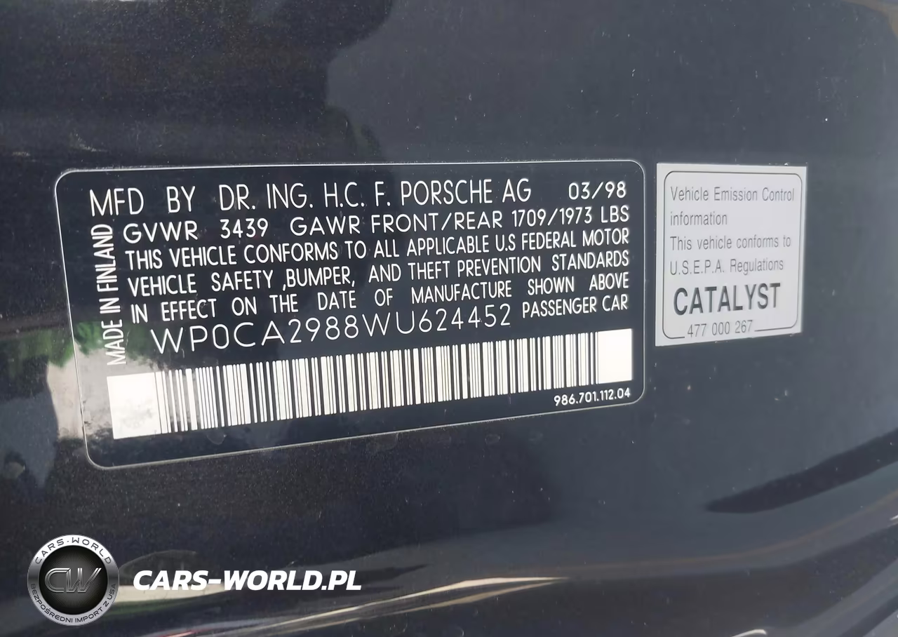 1998 Porsche Boxster VIN:WP0CA2988WU624452 - 9