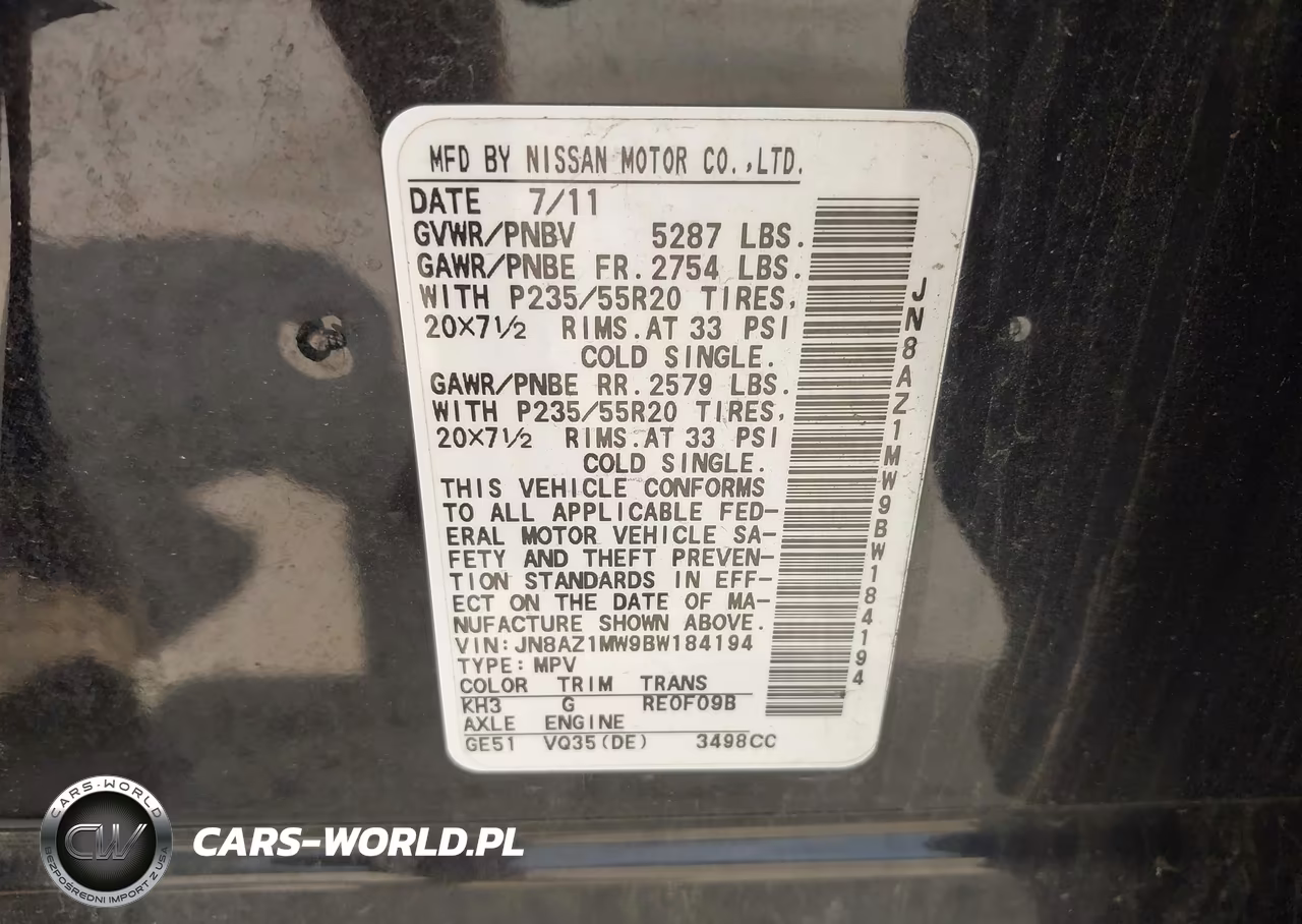 2011 Nissan Murano Le VIN:JN8AZ1MW9BW184194 - 7