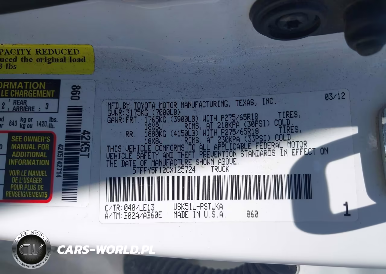 2012 Toyota Tundra Limited 5.7L V8 VIN:5TFFY5F12CX125724 - 9