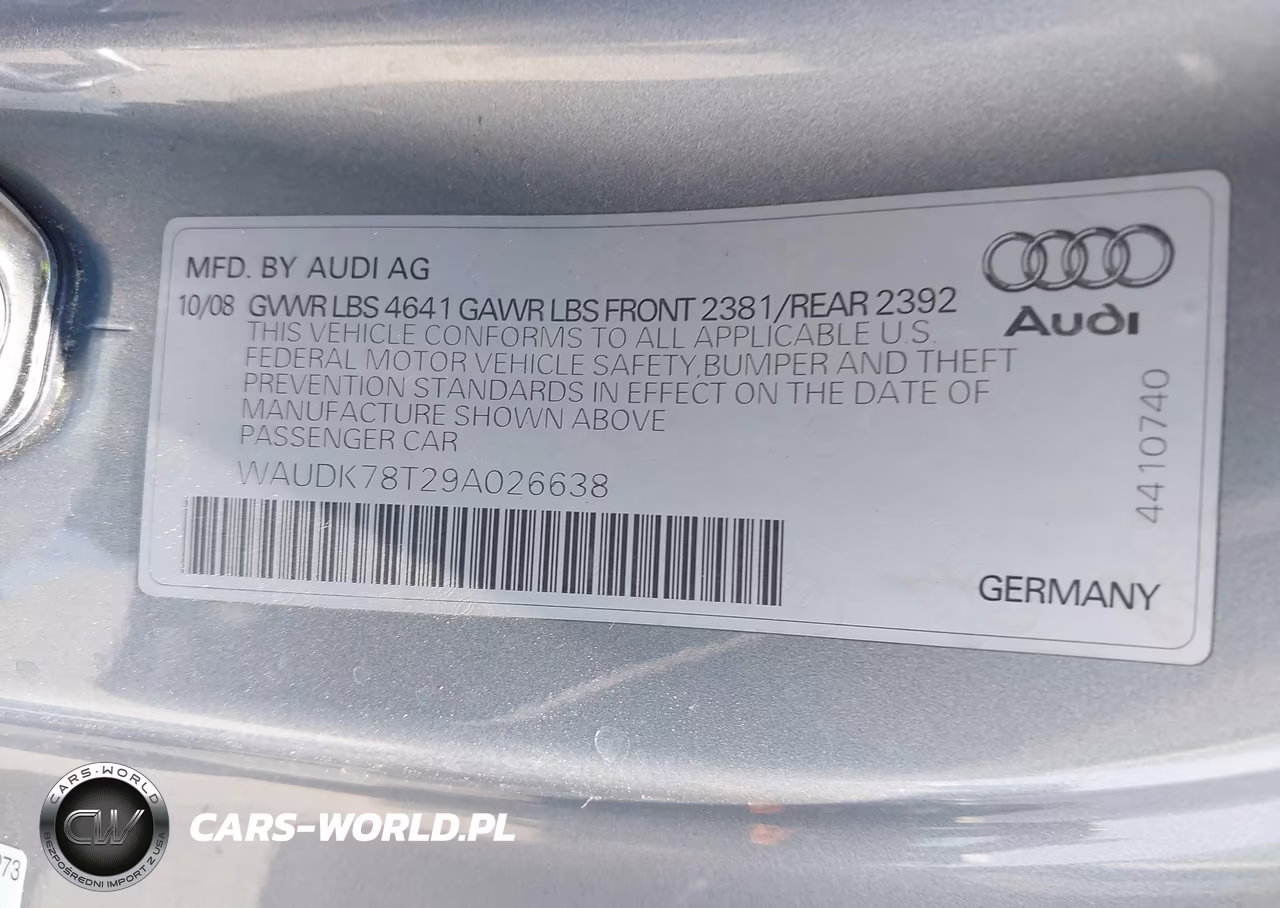 2009 Audi A5 3.2L VIN:WAUDK78T29A026638 - 9