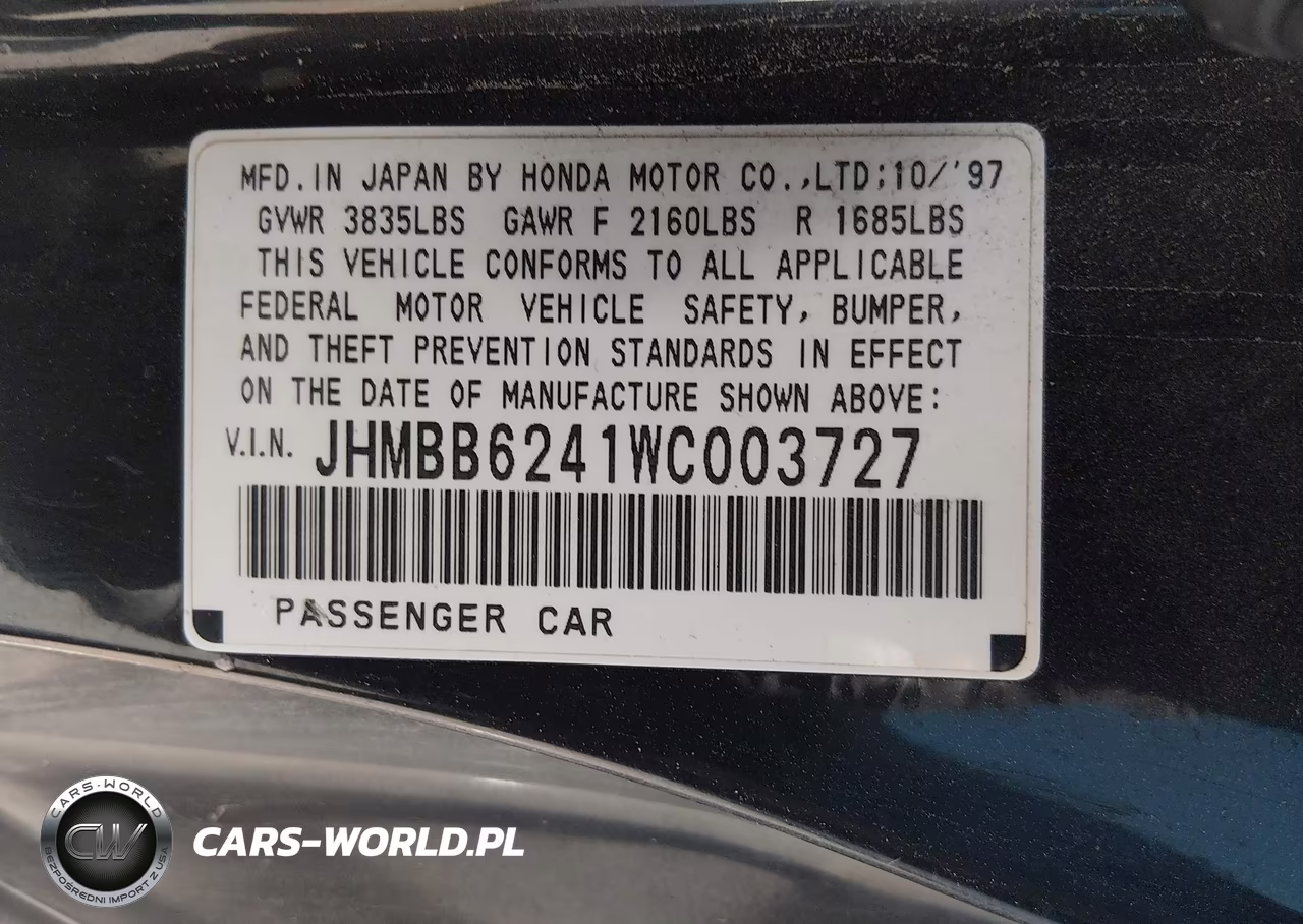 1998 Honda Prelude VIN:JHMBB6241WC003727 - 9