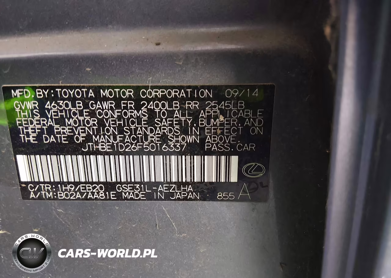 2015 Lexus Is 350 VIN:JTHBE1D26F5016337 - 9