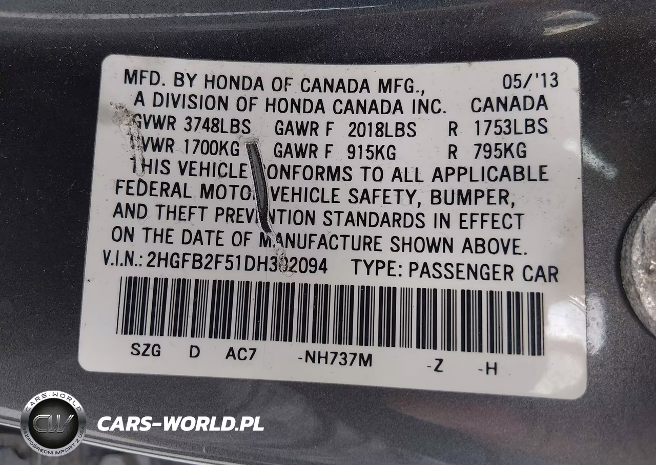 2013 Honda Civic Lx VIN:2HGFB2F51DH302094 - 9