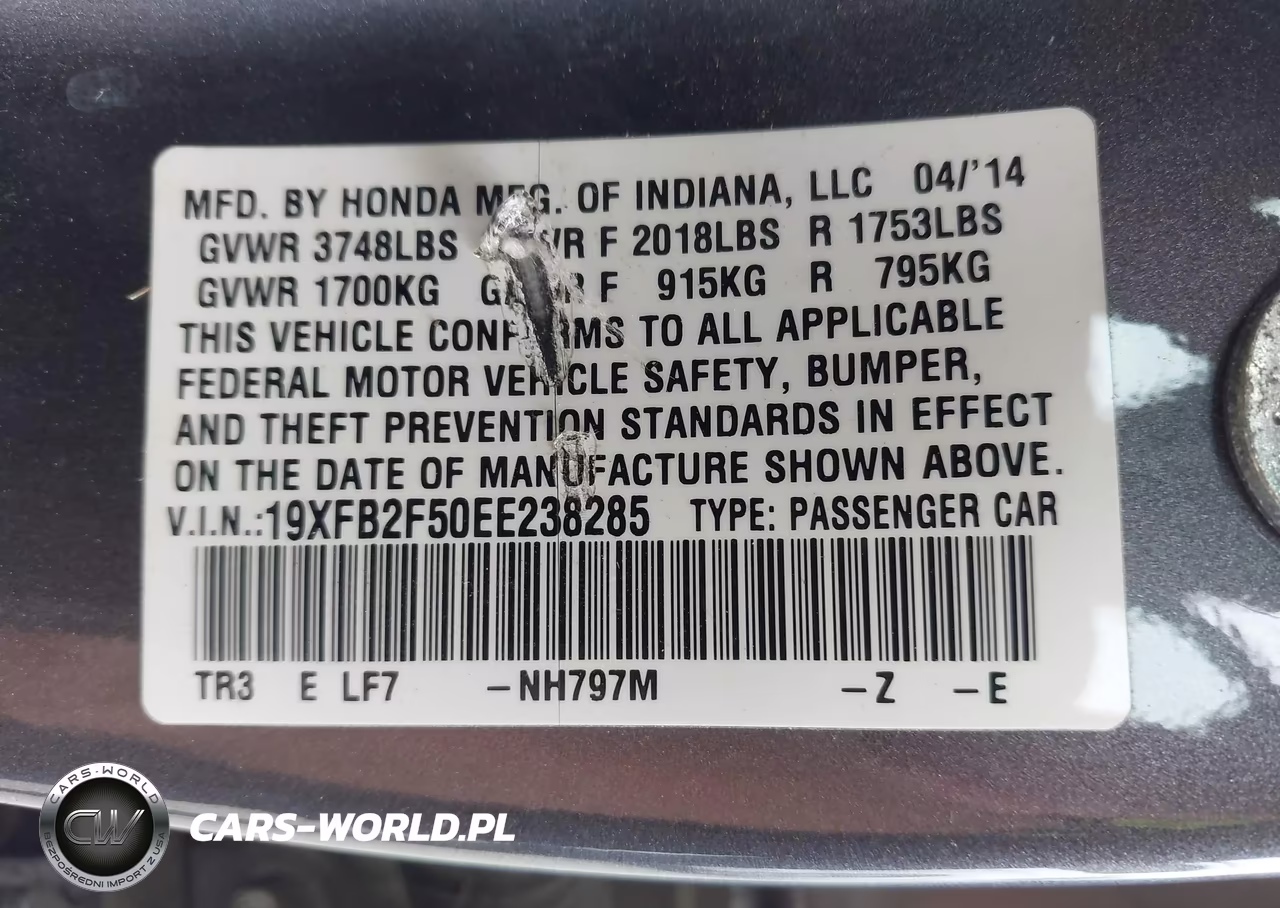 2014 Honda Civic Lx VIN:19XFB2F50EE238285 - 9