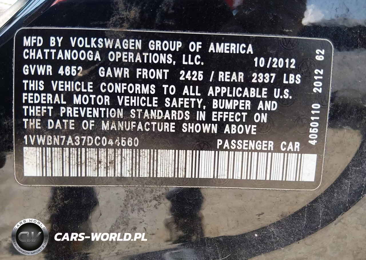 2013 Volkswagen Passat 2.0L Tdi Se VIN:1VWBN7A37DC044560 - 9