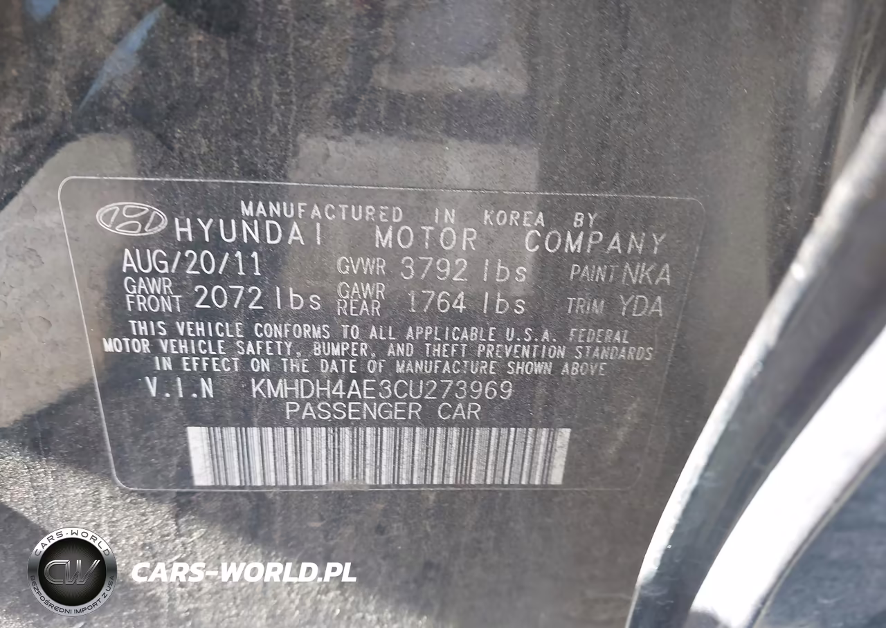 2012 Hyundai Elantra Gls (Ulsan Plant) VIN:KMHDH4AE3CU273969 - 9