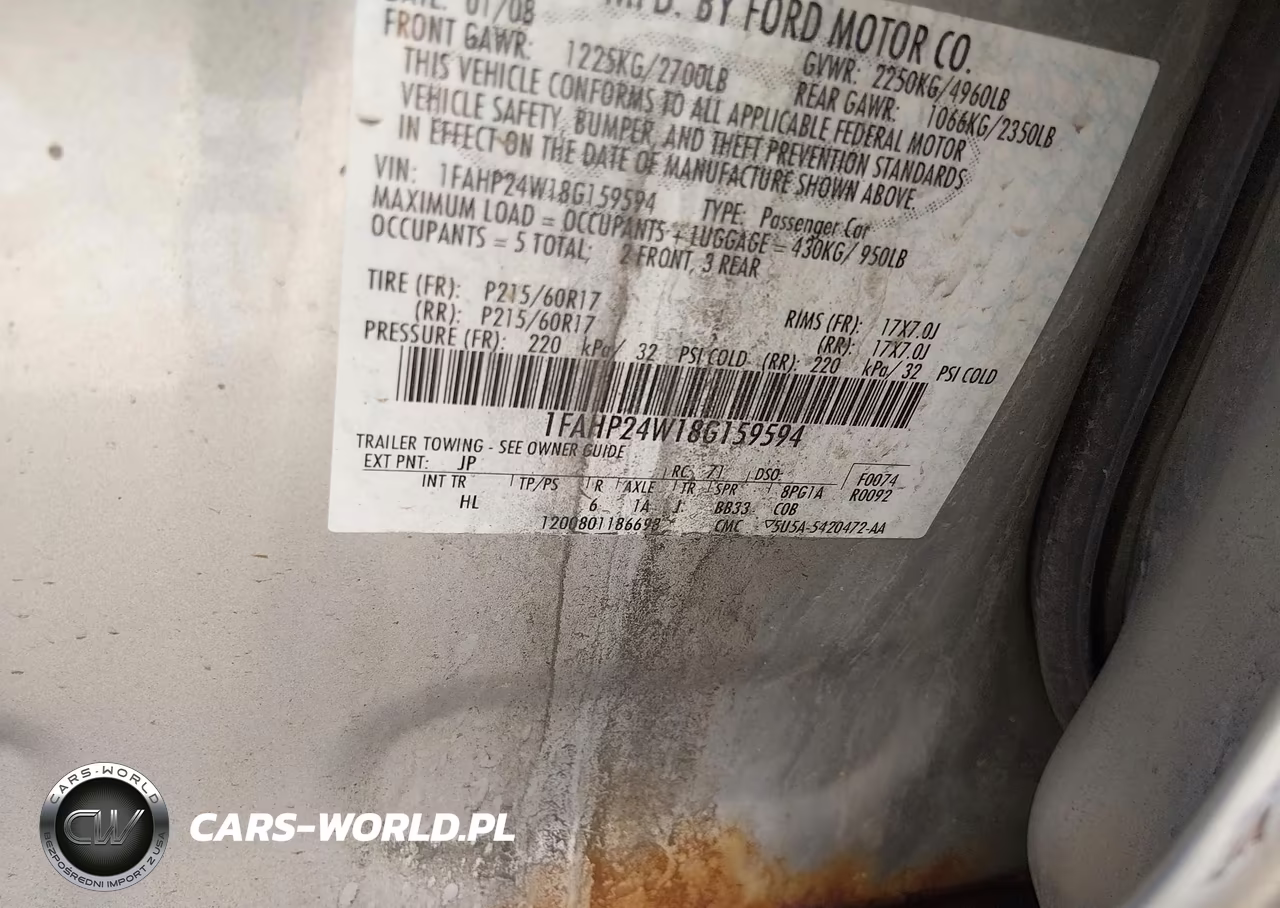 2008 Ford Taurus Sel VIN:1FAHP24W18G159594 - 9