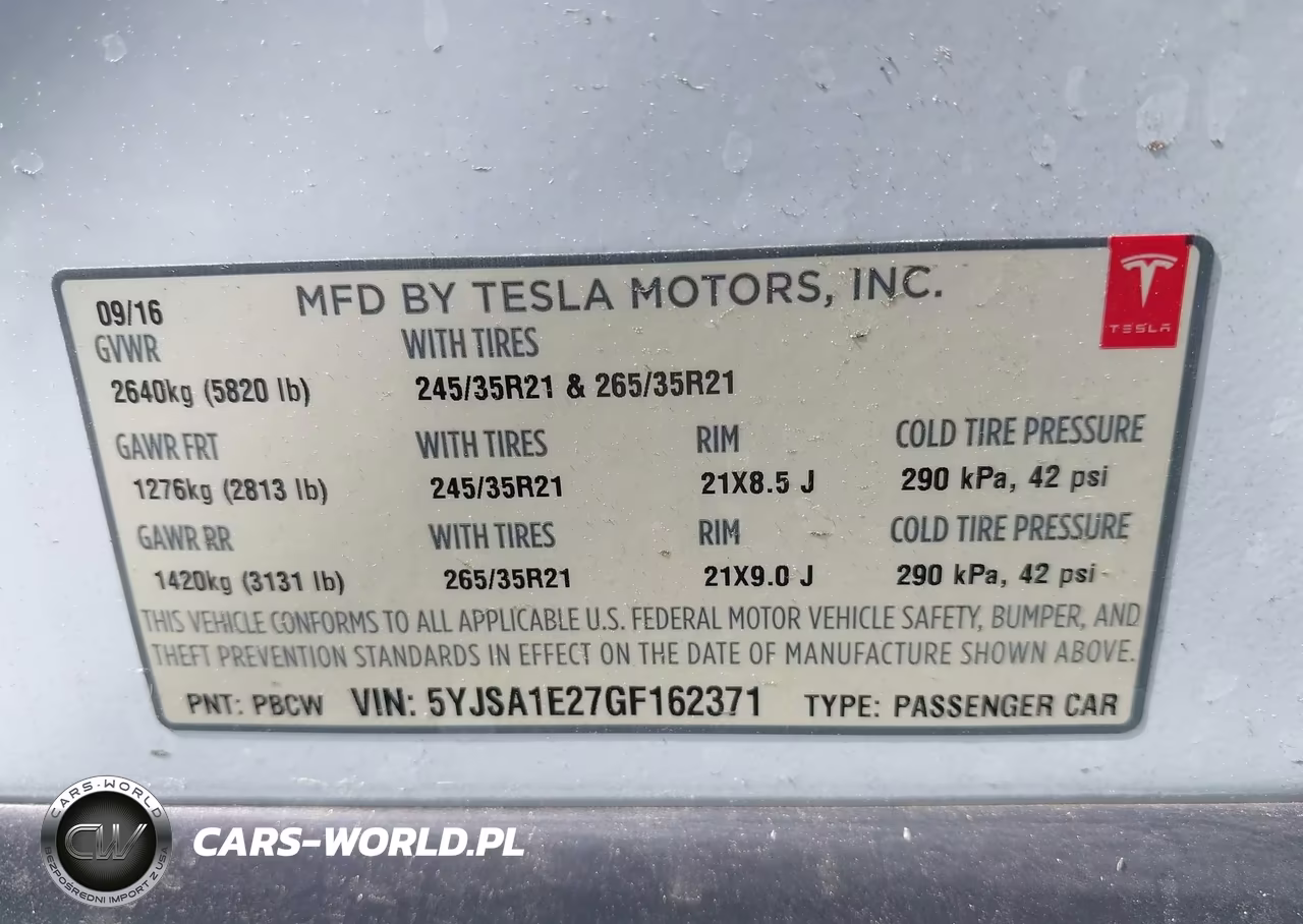 2016 Tesla Model S 60D-70D-75D-85D-90D VIN:5YJSA1E27GF162371 - 9
