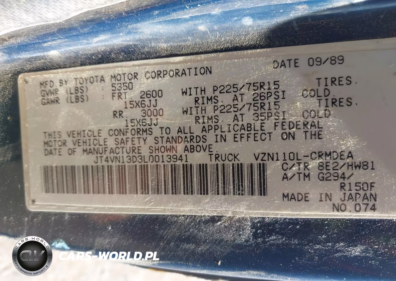 1990 Toyota Pickup 1-2 Ton Ex Lng Whlbse Dlx VIN:JT4VN13D3L0013941 - 9