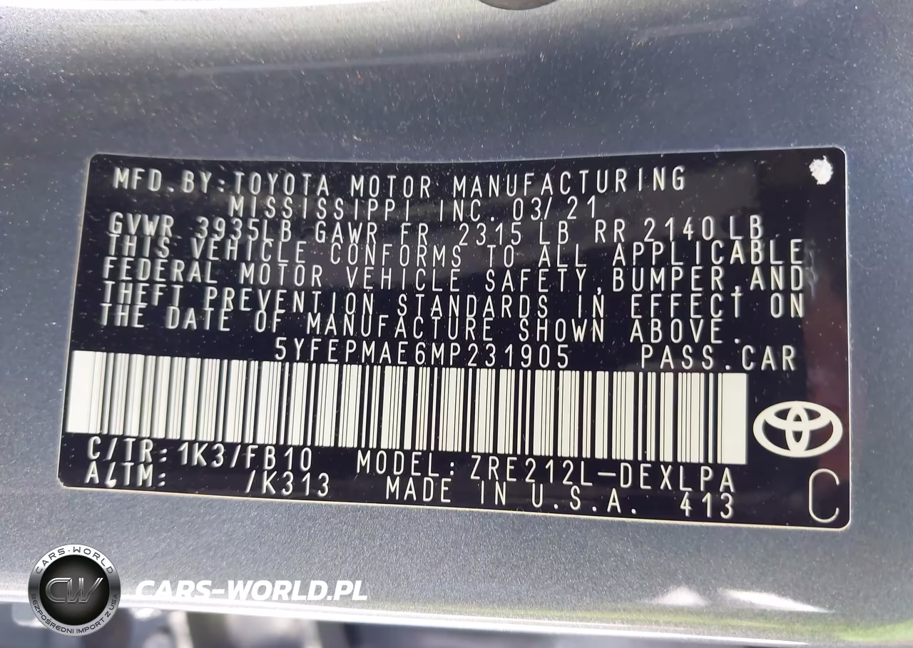 2021 Toyota Corolla Le VIN:5YFEPMAE6MP231905 - 9
