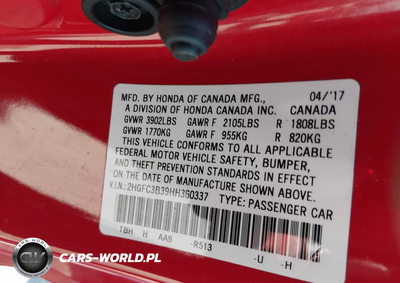 2017 Honda Civic Ex-T VIN:2HGFC3B39HH360337 - 9