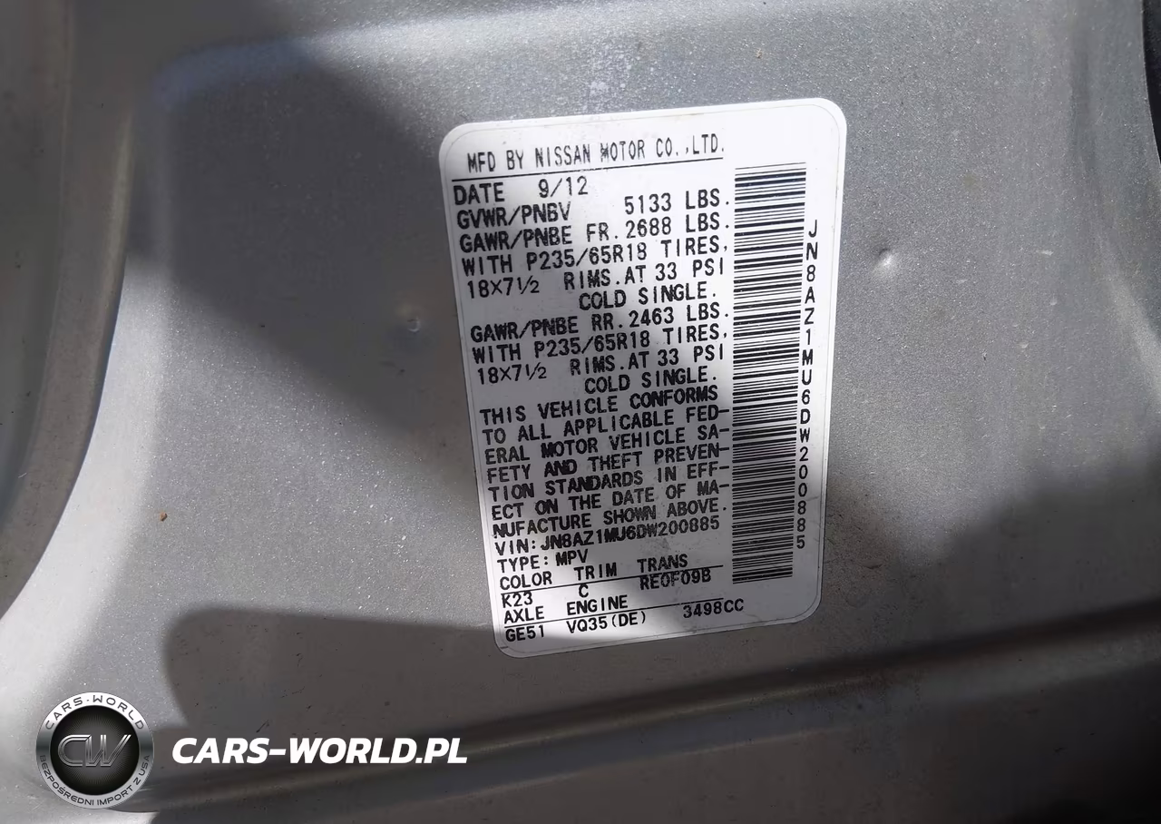 2013 Nissan Murano Sl VIN:JN8AZ1MU6DW200885 - 9