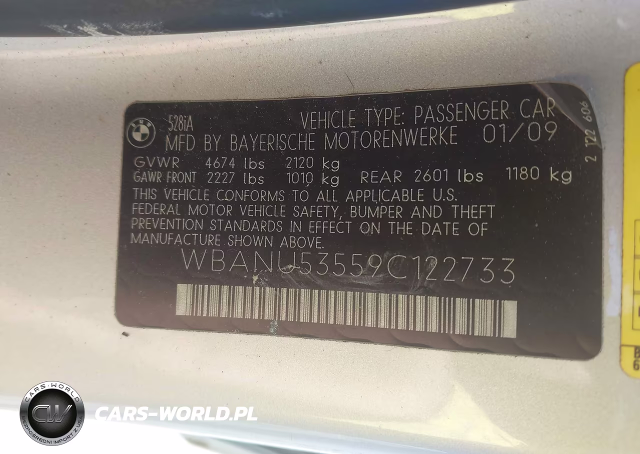 2009 BMW 528I VIN:WBANU53559C122733 - 9