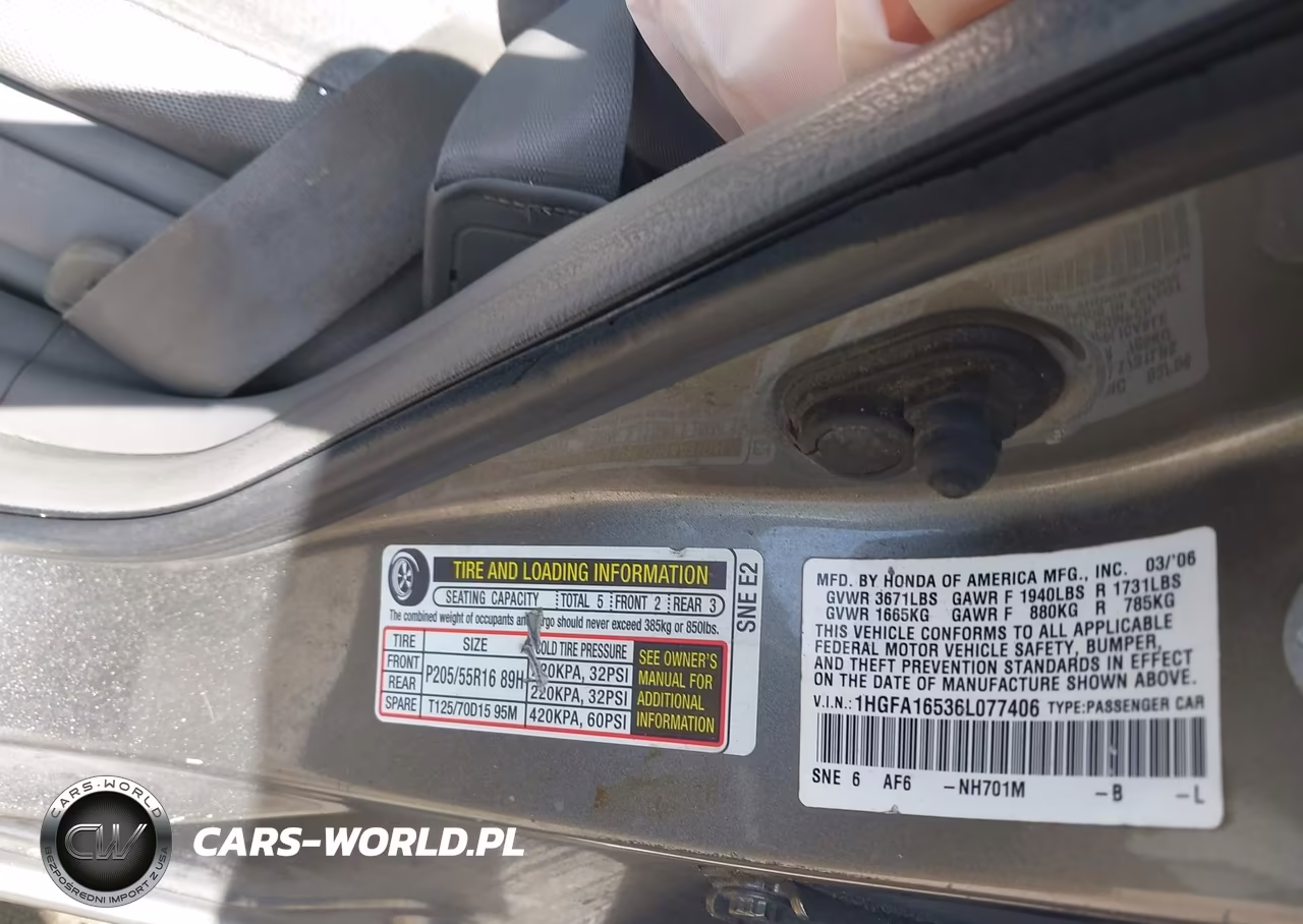 2006 Honda Civic Lx VIN:1HGFA16536L077406 - 9