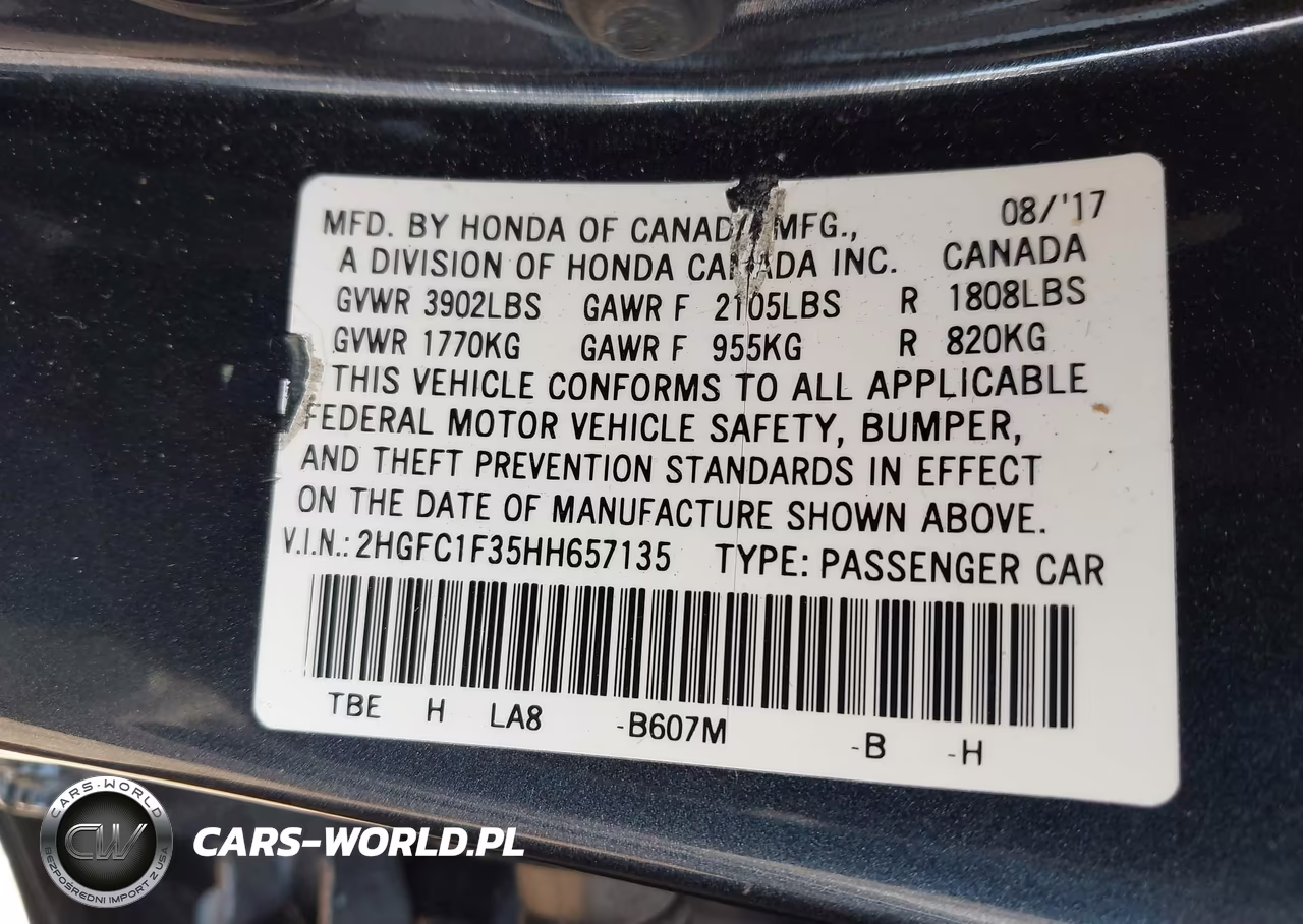 2017 Honda Civic Ex-T VIN:2HGFC1F35HH657135 - 9