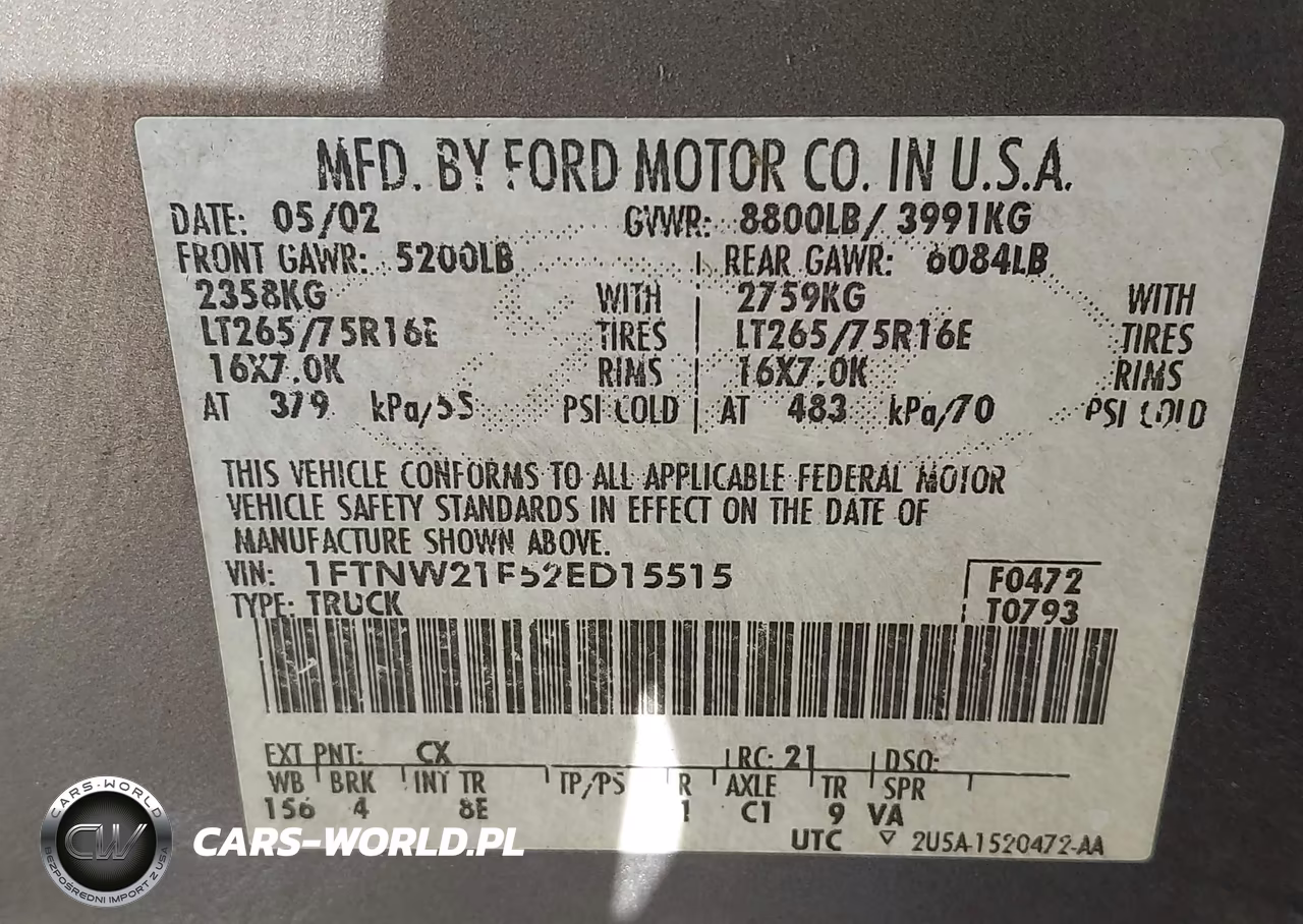 2002 Ford F-250 Lariat-Xl-Xlt VIN:1FTNW21F52ED15515 - 9