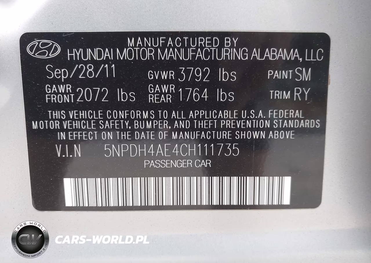 2012 Hyundai Elantra Limited VIN:5NPDH4AE4CH111735 - 9
