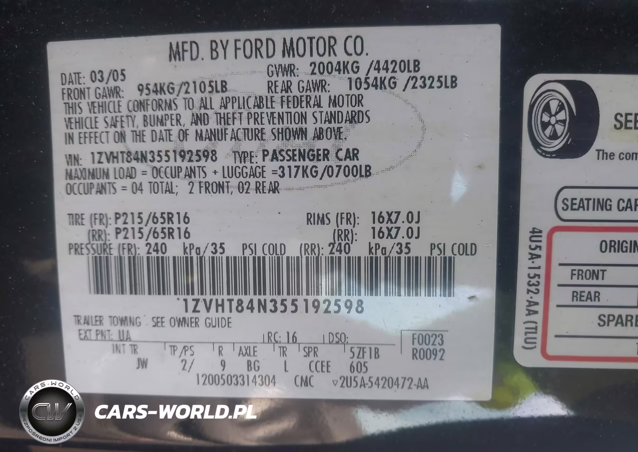 2005 Ford Mustang VIN:1ZVHT84N355192598 - 9
