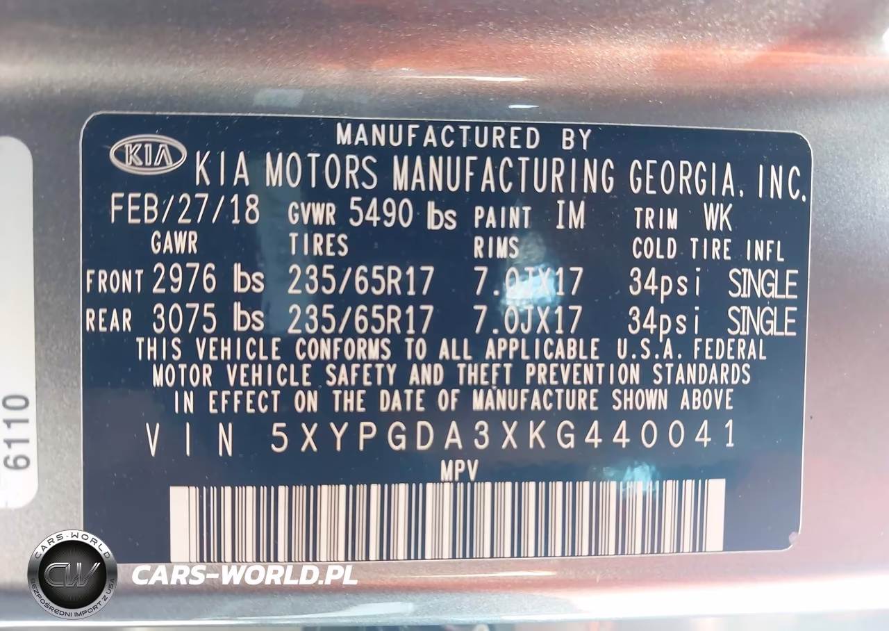 2019 Kia Sorento 2.4L Lx VIN:5XYPGDA3XKG440041 - 9
