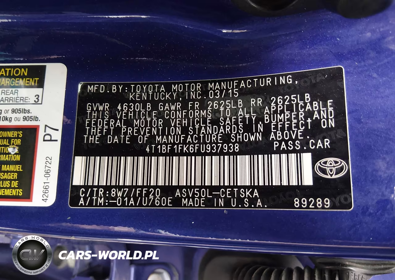2015 Toyota Camry Se VIN:4T1BF1FK6FU937938 - 9